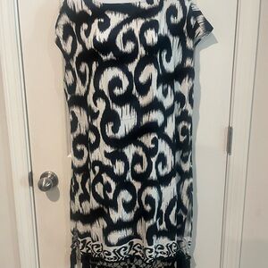 Investments Black and White Scroll-Print Midi Dress